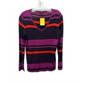 NEW CONRAD C women's striped sweater in plum with red/purple stripe